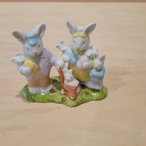 Pastel Ceramic Bunny Family Figurine